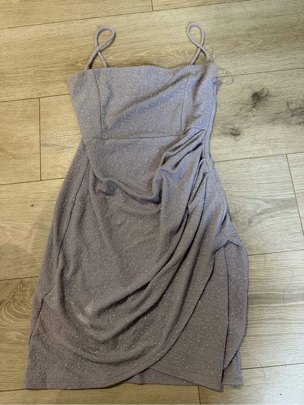 Sparkle Draped Bodycon Spaghetti Strap Dress - light purple